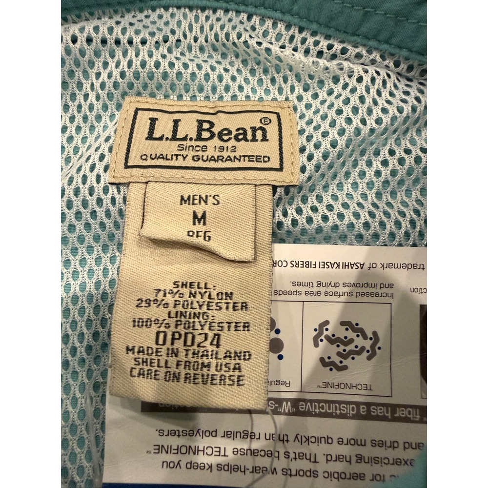 LL Bean Mens Technofine Fishing Shirt Teal Green Long Sleeve Ventilated Medium - Picture 3 of 9